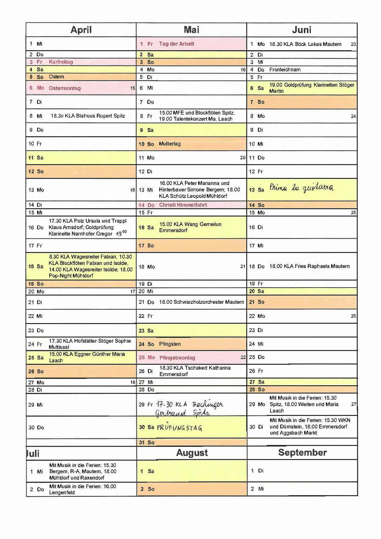 April bis Schulschluss